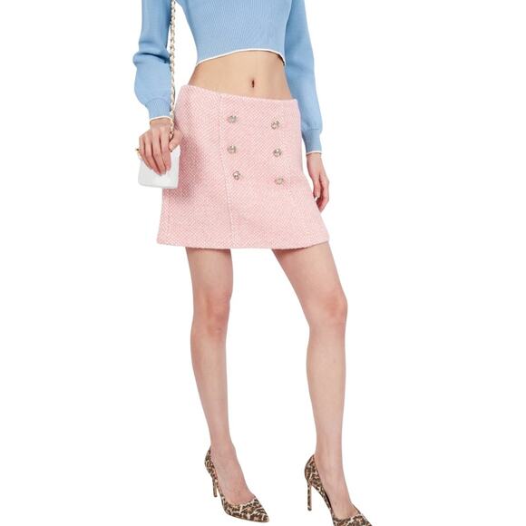 Maje Tweed Pink Cream Mini Skirt Size 10 (40) - Picture 2 of 10